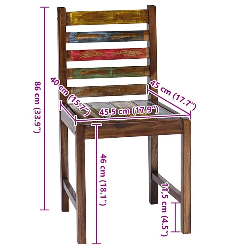 Dining Chairs Vintage Kitchen 2 pcs Solid Reclaimed Wood Multicolour Handmade