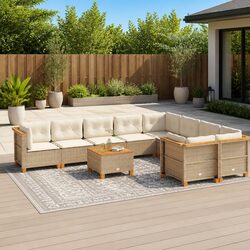 Garden Sofa Set 10 Piece Outdoor Furniture with Cushions Beige Poly Rattan Patio
