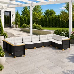 Comfortable 10-Piece Outdoor Sofa Set in Black Rattan