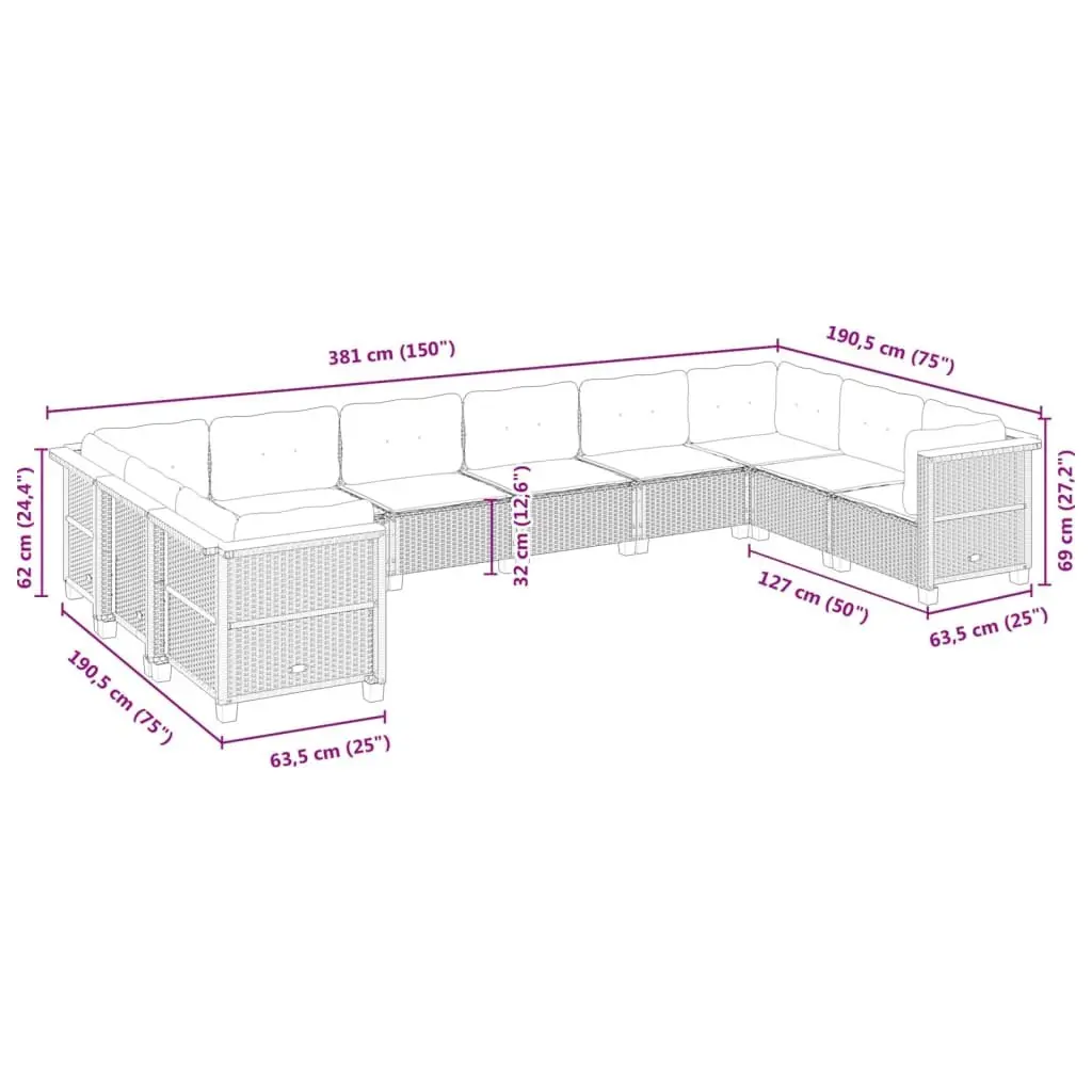 Garden Sofa Set 10 Piece Outdoor Seating Modular Beige with Cushions