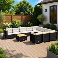 Reliable 11-Piece Black Rattan Garden Sofa Set