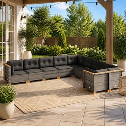 Reliable 10 Piece Grey Garden Sofa Set for All Weather