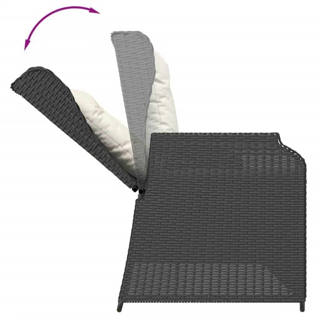 3 Piece Garden Lounge Set Outdoor Patio Furniture with Cushions Black Rattan