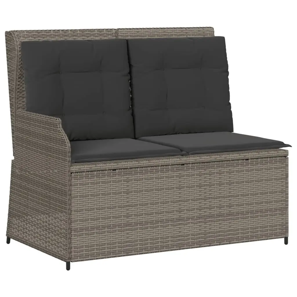 Garden Lounge Set Grey 4 Piece Outdoor Sofa Chairs with Cushions and Acacia Wood Table Poly Rattan Patio Furniture