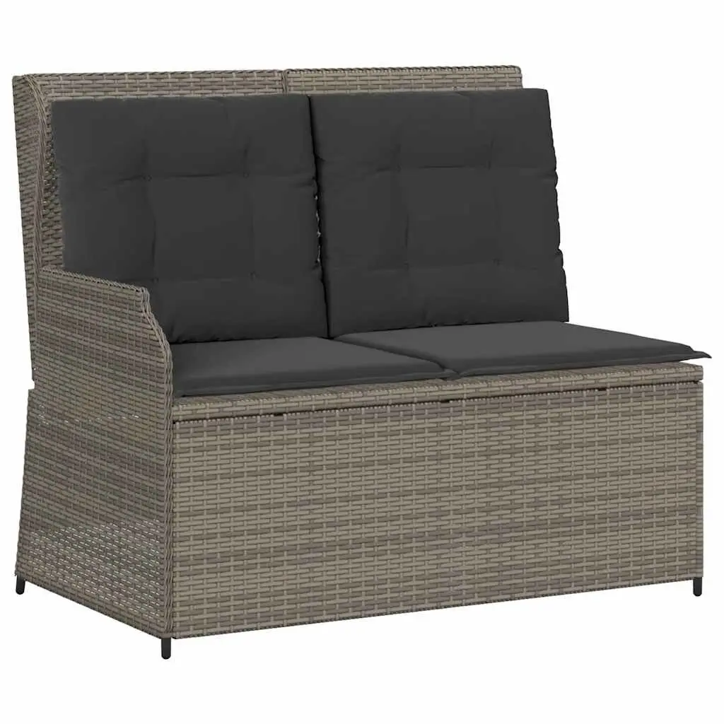 Garden Lounge Set 3 Piece Outdoor Furniture Adjustable Backrest Grey PE Rattan Sofa Chair Table Cushions