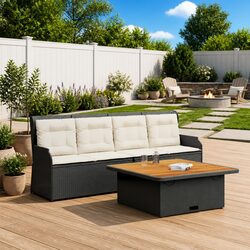 Comfortable 3-Piece Black Garden Sofa Set with Cushions