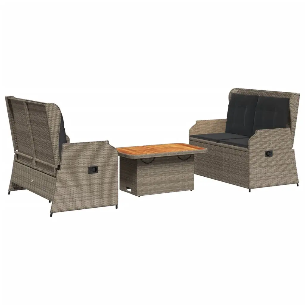 Garden Lounge Set 3 Piece Outdoor Furniture Grey Poly Rattan Patio Seating