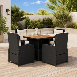 Garden Dining Set 5 Piece Black Poly Rattan Table Chairs Cushions Patio