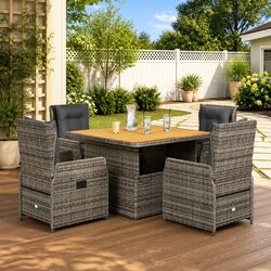 Practical 5-Piece Grey Outdoor Dining Set with Cushions