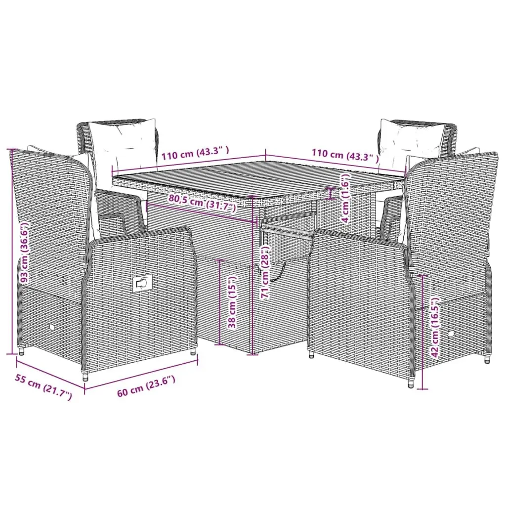 5-Piece Grey Outdoor Dining Set with Cushions