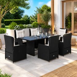 Versatile Black Rattan Outdoor Dining Set with Cushions