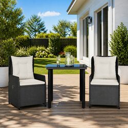 Comfortable 3-Piece Black Rattan Dining Set for Outdoors