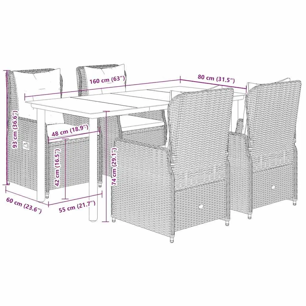 Black Garden Dining Set 5 Piece Outdoor Furniture Poly Rattan with Cushions