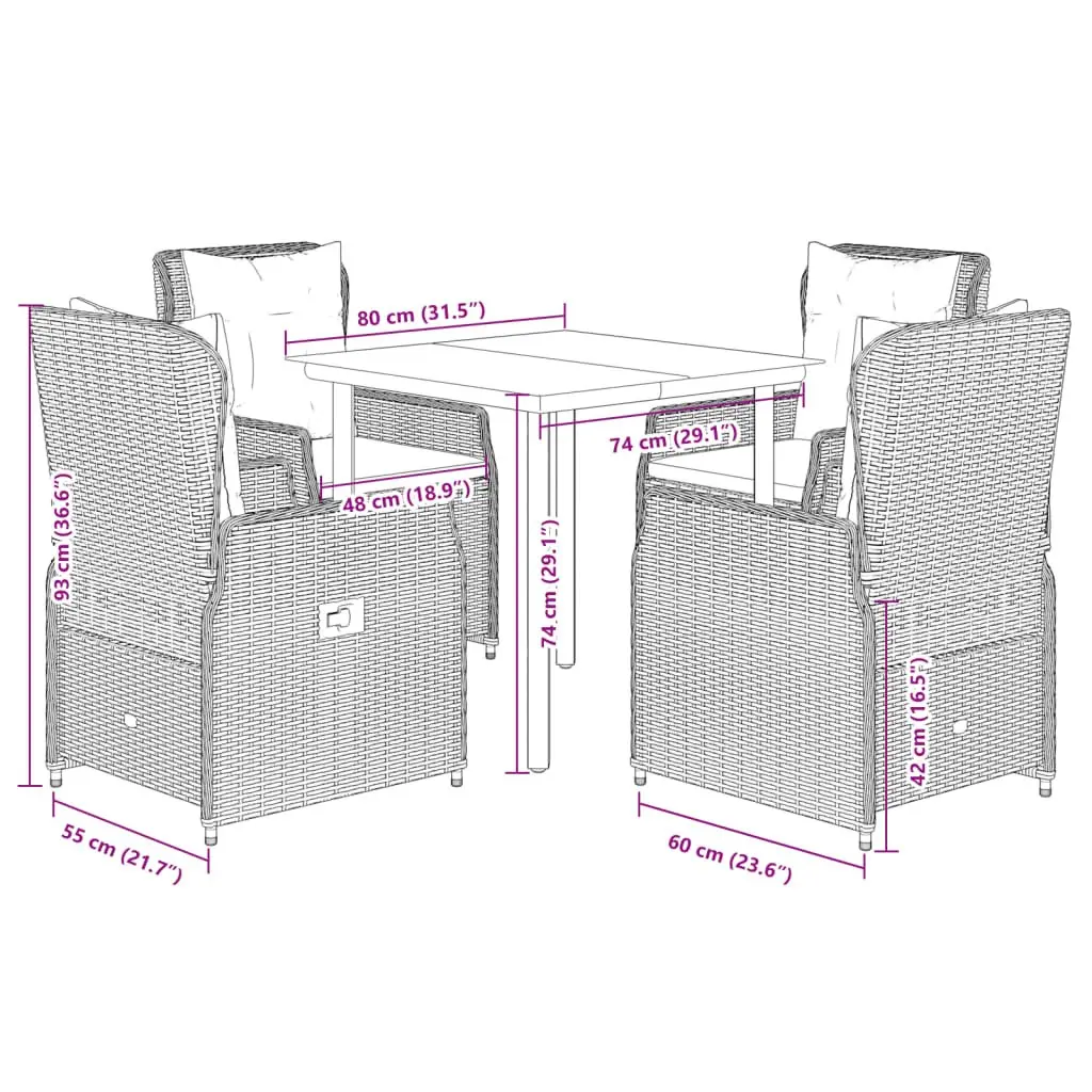 Garden Dining Set 5 Piece Grey Outdoor Furniture Poly Rattan Patio Chairs Table