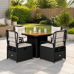 Reliable 5-Piece Black Rattan Dining Set with Comfort