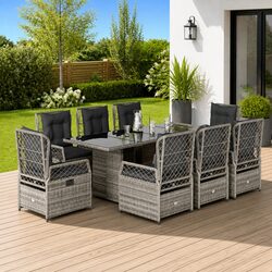 Durable 9-Piece Grey Outdoor Dining Set with Cushions