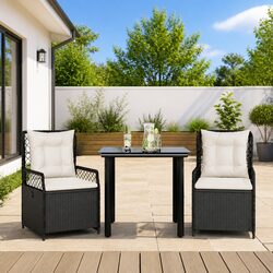 Practical 3 Piece Outdoor Furniture Set in Black PE Rattan