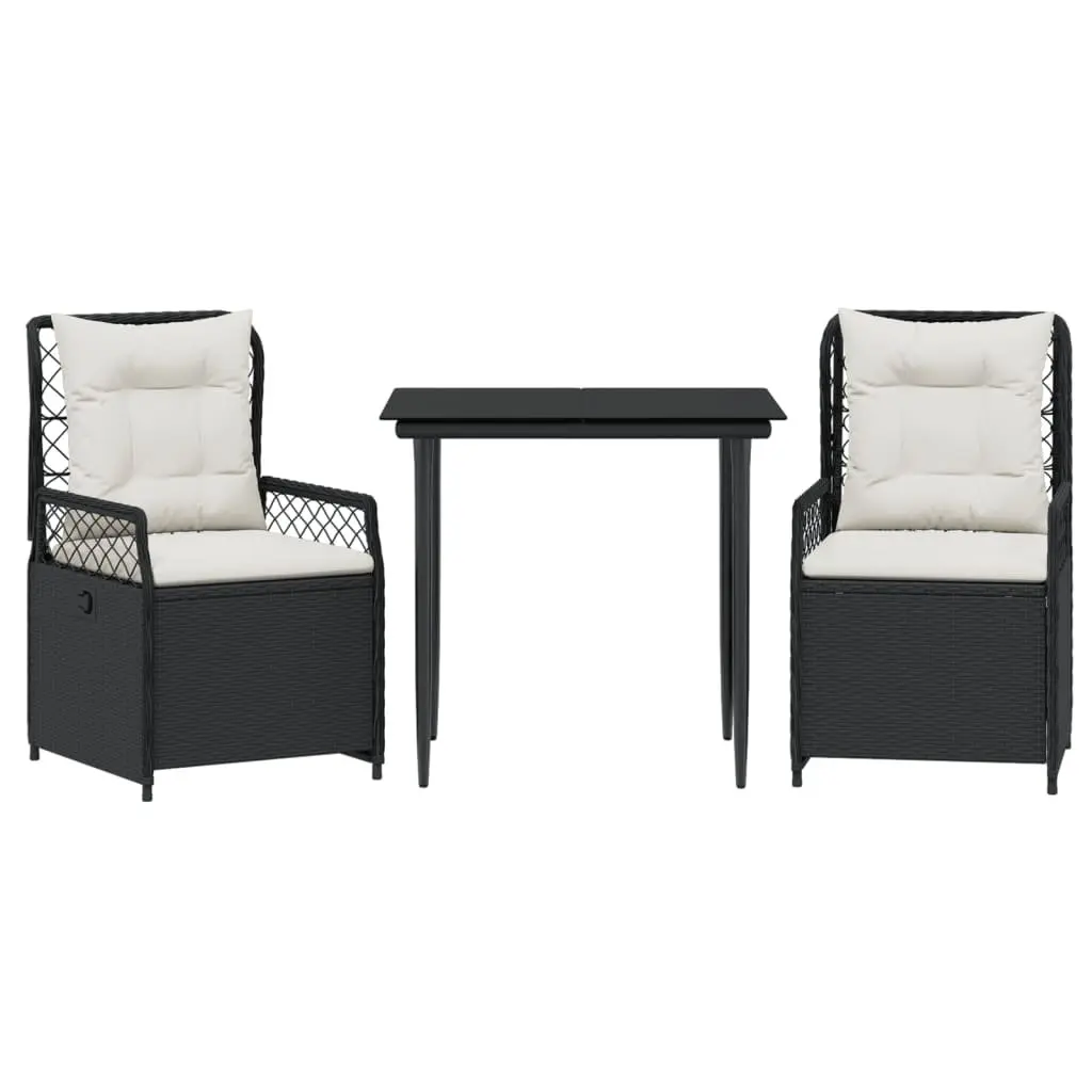 Outdoor Furniture Garden Dining Set 3 Piece Black PE Rattan Table and Chairs
