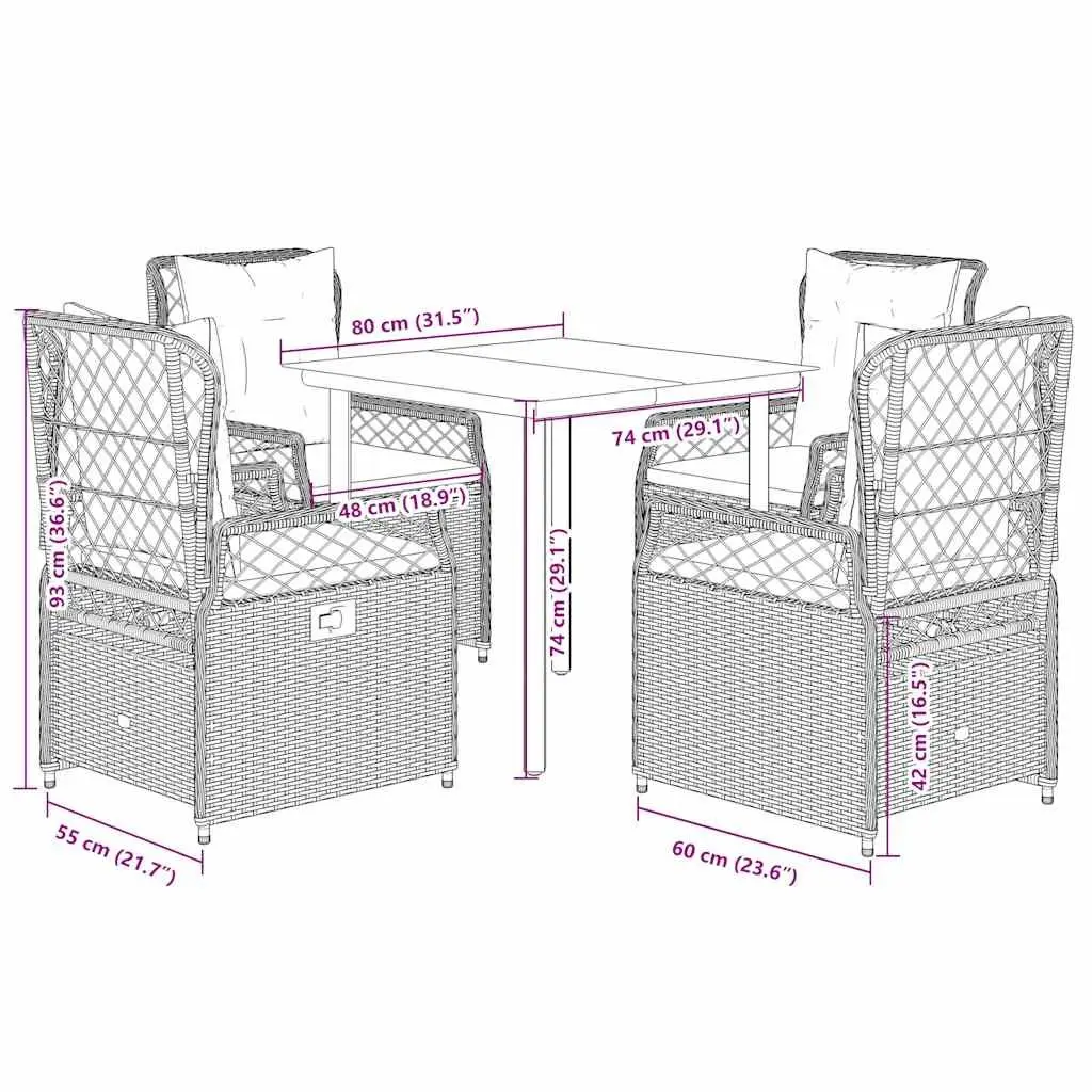 5 Piece Garden Dining Set Outdoor Furniture Black Cushions