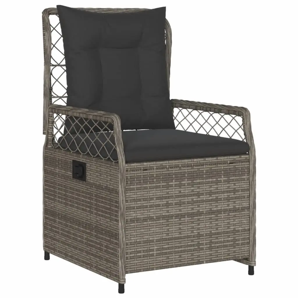 Outdoor Furniture Set Grey Poly Rattan 3 Piece Dining Set with Adjustable Backrest and Cushions
