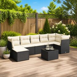 Practical 8 Piece Black Garden Sofa Set with Ease of Use