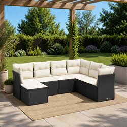 Reliable 7 Piece Garden Sofa Set with Cushions in Black
