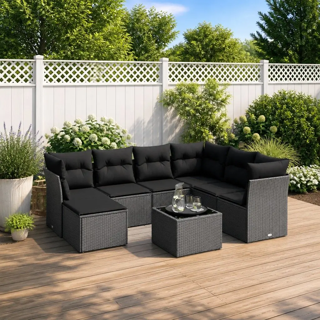 Outdoor Sofa Set 8 Piece Modular Patio Lounge Black Poly Rattan