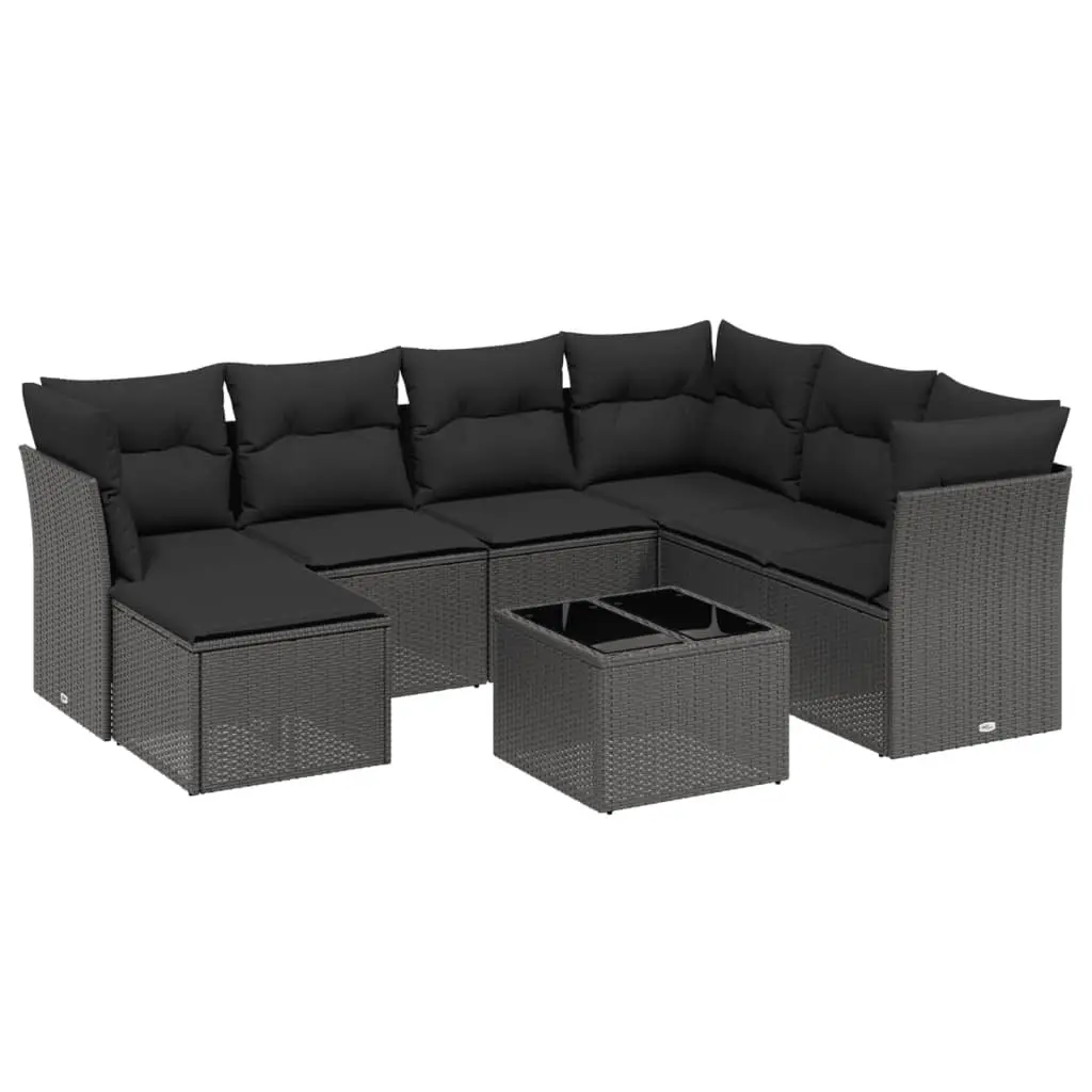 Outdoor Sofa Set 8 Piece Modular Patio Lounge Black Poly Rattan