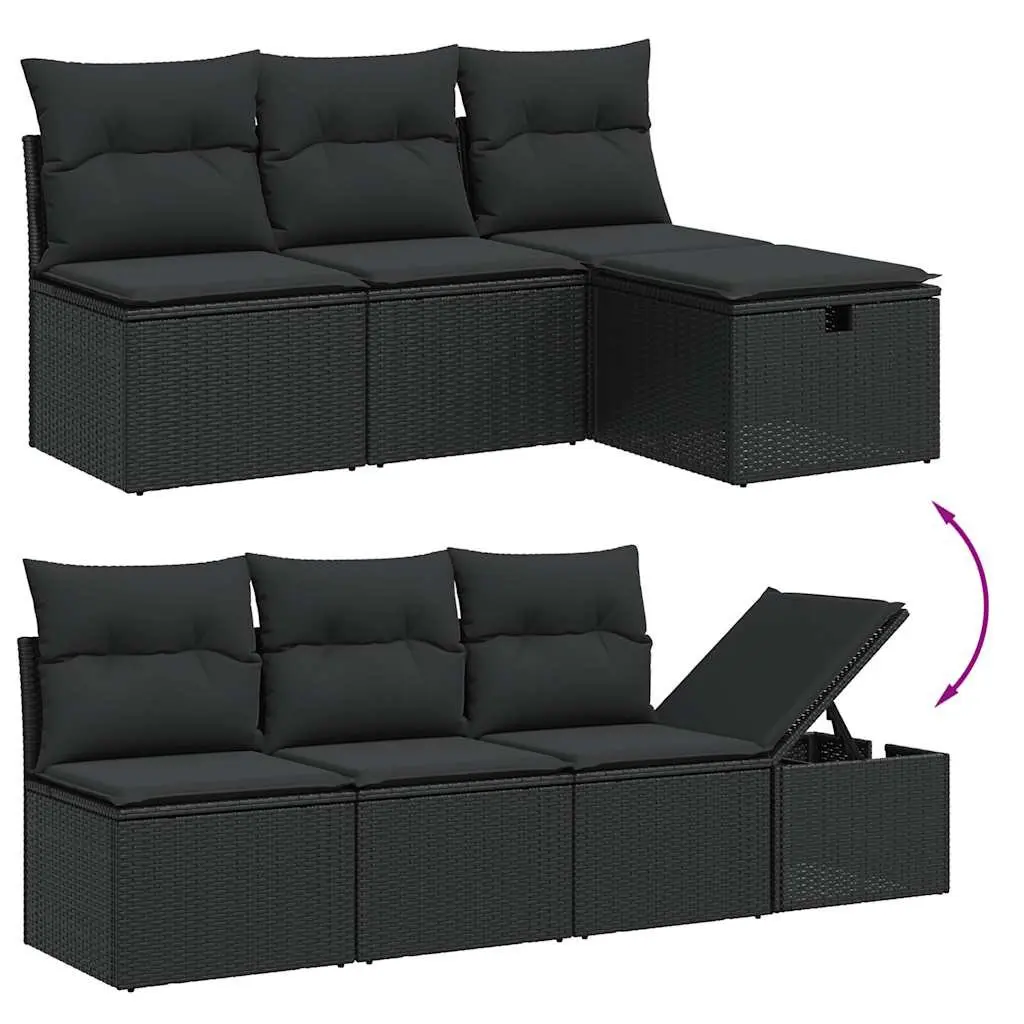 Outdoor Sofa Set 8 Piece Modular Patio Lounge Black Poly Rattan