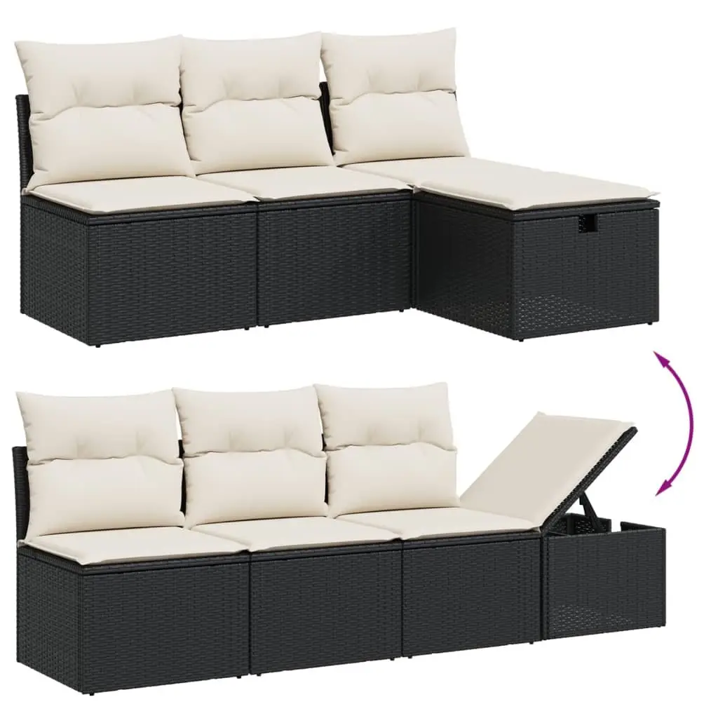 Outdoor Furniture Sofa Set 8 Piece Modular Black Poly Rattan with Cushions Patio