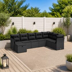 Comfortable 8 Piece Black Rattan Outdoor Sofa Set