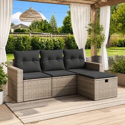 Garden Sofa Set 4 Piece Outdoor Patio Furniture Grey Poly Rattan Modular