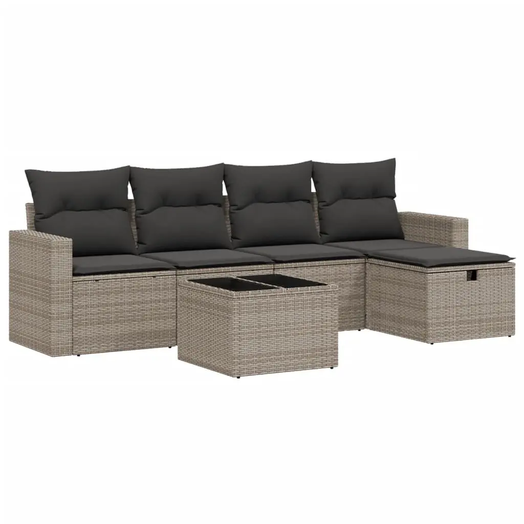 Outdoor Furniture Set Grey 6 Piece Modular Garden Sofa Poly Rattan Patio Lounge