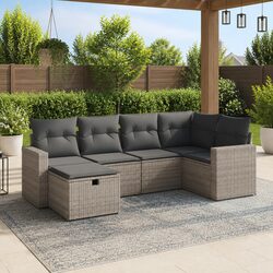 Comfortable Grey 6 Piece Garden Sofa Set with Cushions
