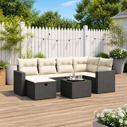Comfortable 7 Piece Black Rattan Sofa Set