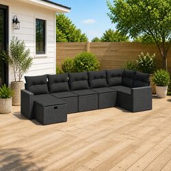 Comfortable 7 Piece Black Sofa Set for Outdoor Use