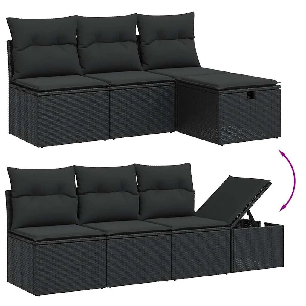 7 Piece Garden Sofa Set Cushions Black Poly Rattan Outdoor Furniture