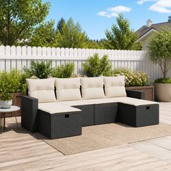 Garden Sofa Set 6 Piece Outdoor Furniture Patio Seating Black with Cushions