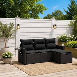 Comfortable 4 Piece Modular Black Garden Sofa Set