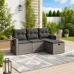 Reliable 4 Piece Grey Garden Sofa Set with Cushions