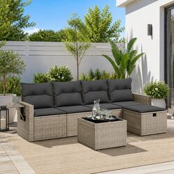 Comfortable 6-Piece Grey Outdoor Sofa Set with Cushions