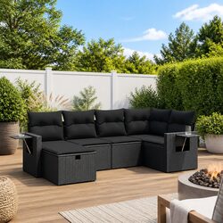 Cozy Black 6-Piece Garden Sofa Set with Cushions