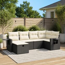 Comfortable 6-Piece Garden Sofa Set in Black Poly Rattan