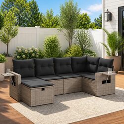 Comfortable 6 Piece Grey Garden Sofa Set for Outdoors