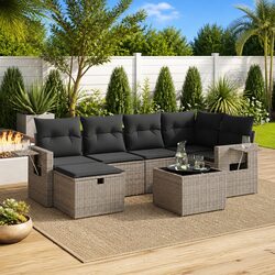Reliable 7 Piece Grey Garden Sofa Set with Cushions
