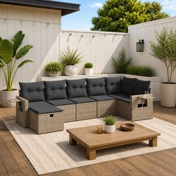 Comfortable 7 Piece Grey Sofa Set with Removable Covers