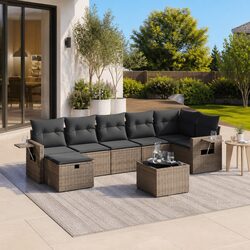 Comfortable 8 Piece Grey Cushion Outdoor Sofa Set
