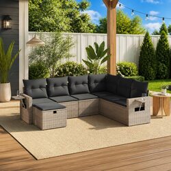 Comfortable and Practical 7 Piece Grey Garden Sofa Set