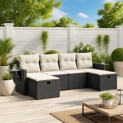 Reliable 6-Piece Black Rattan Sofa Set for Outdoor Use
