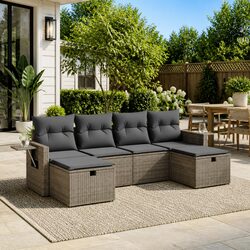 Comfortable 6-Piece Grey Garden Sofa Set for Outdoor Relaxation